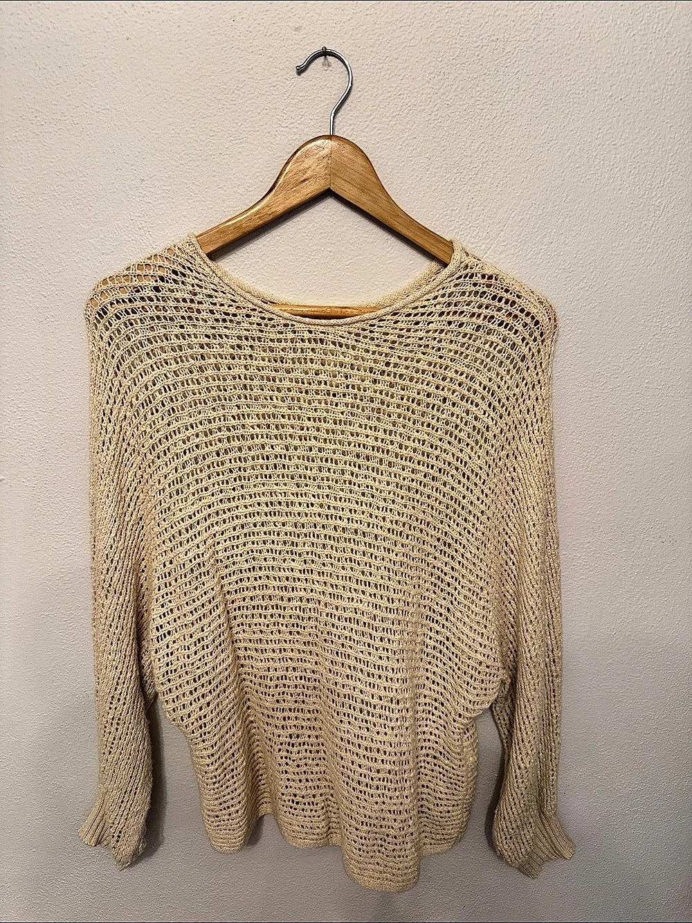 Billabong Open Knit Crew Neck Sweater in Beige